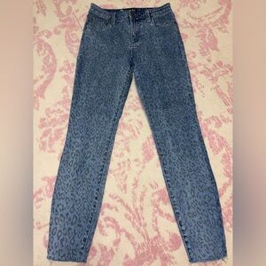 Kut from the Kloth Connie High Rise Blue Leopard-Print Ankle Skinny Jeans Sz 2